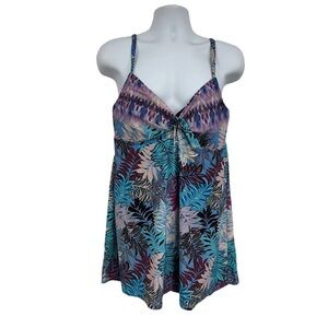 Swimsuits For All Swimsuit Swim Dress  16 C/D Cup 1-Piece Leaf Print Blue *flaw